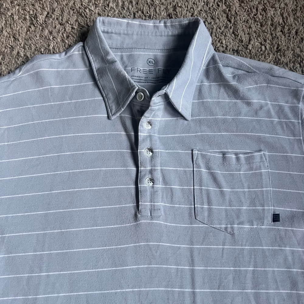 Free Fly Golf Polo Shirt XL Gray Stripes